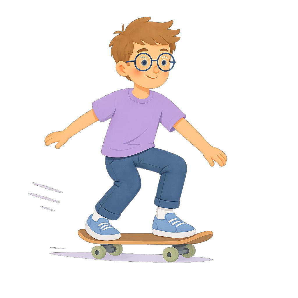 Student on a skateboard, balanced and moving forward—momentum in exam preparation.